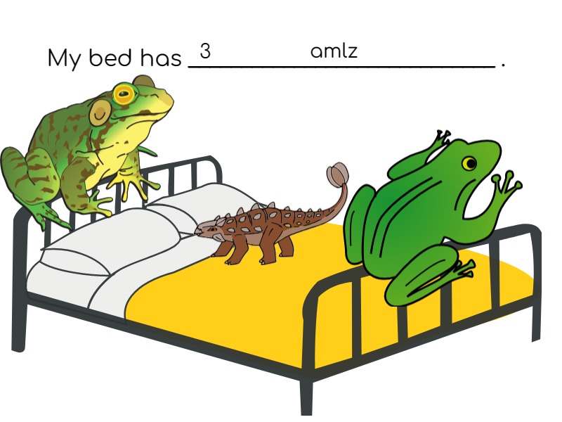 student sample with three animals on the bed