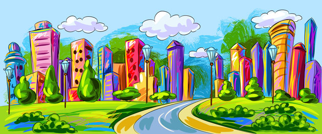 Creative illustrated city skyline