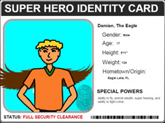 sample of superhero ID card created by elementary student