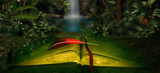 Illustration of book and forest
