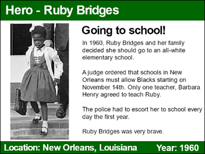 panel one of a student-created trading card about Ruby Bridges