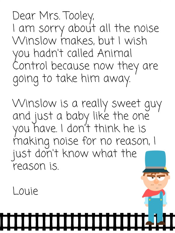 letter to Mrs. Toolie from Louis in Saving Winslow
