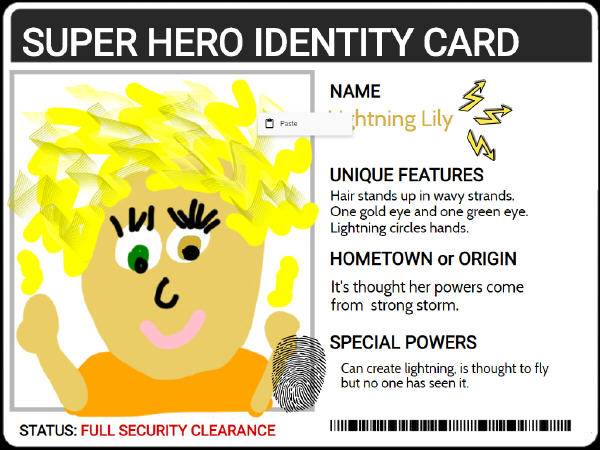 image of a superhero id card