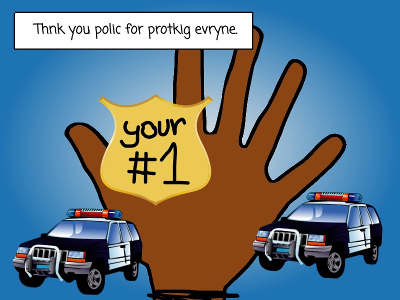 hand with thank you text and images for police officer