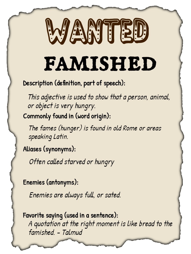 sample wanted poster for the term famished
