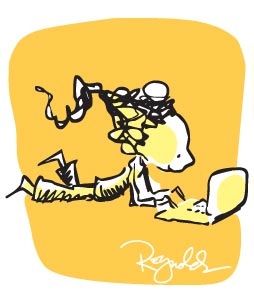 cartoon girl with laptop creating