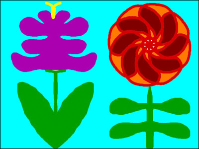 image of two painted flowers that show line and radial symmetry